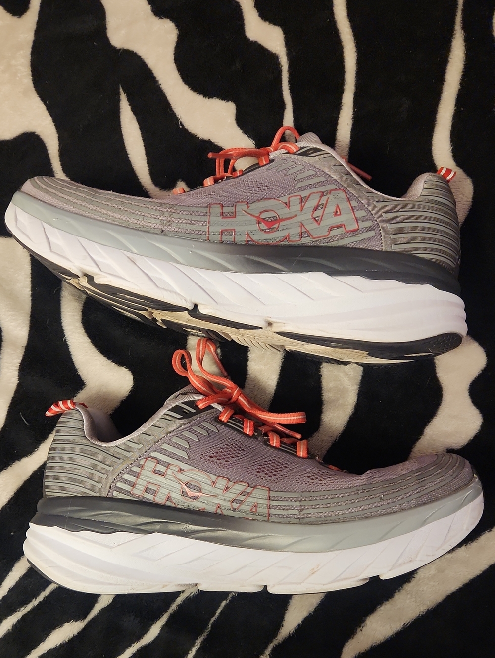 Hoka Women's Gray with Coral Accent Athletic Running Shoes